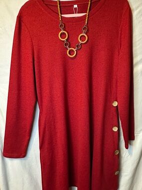 Ofeefay Red Crewneck Tunic Top with free necklace